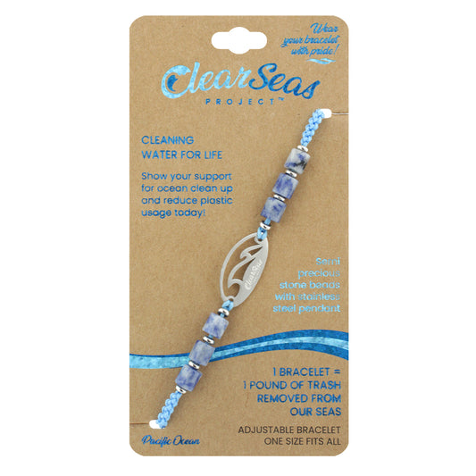 SLIDER BRACELET WITH  SIX(6) SODALITE  BEADS AND ONE (1) "CLEAR SEAS LOGO"